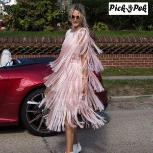 Fringe Dress Jersey Featuring Long Tiered Fringe M